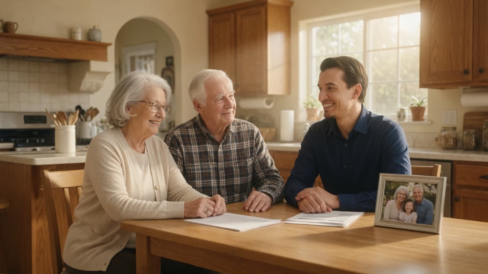 Kareem Jamal at a kitchen table with longtime homeowners